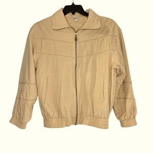 Fuda International Vintage 80’s 90’s Ivory Crème Silk Zip Up Bomber Jacket  M